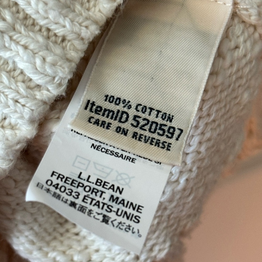 L.L. Bean Cream Sweater 100% Cotton Large Coastal Grandma - Picture 5 of 6